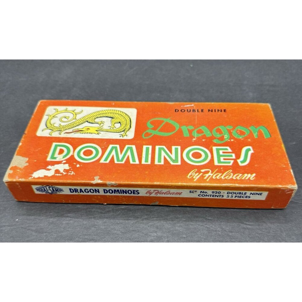 Vintage Halsam Dragon Dominoes Set No. 920 Double Nine Domino Game W/ Directions